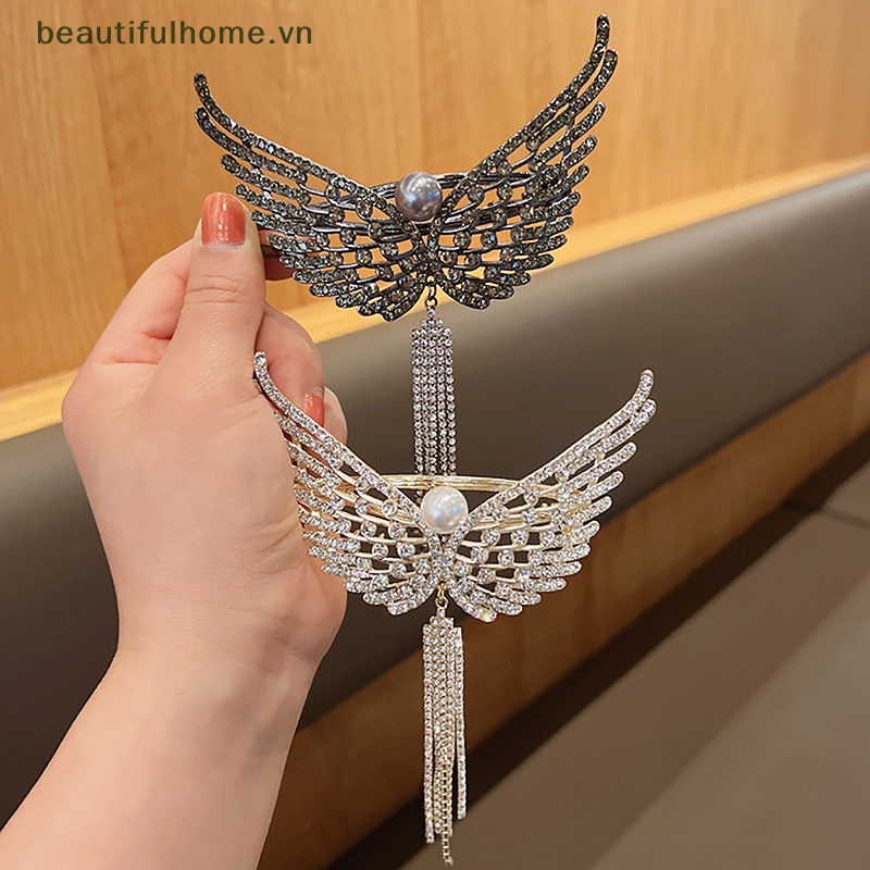[beautifulhome] Kẹp Tóc Đuôi Ngựa Hình Cánh Thiên Thần Đính Đá Ngọc Trai Giả Phong Cách Hàn Quốc Dành Cho Nữ [beauty]