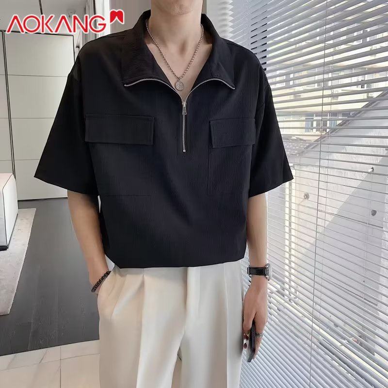 Áo polo Ngắn Tay Vải Lụa Mát Có Khóa Kéo Thời Trang Cao Cấp Cho Nam