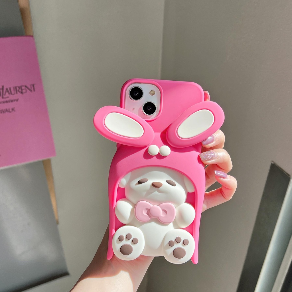 Ốp Điện Thoại TPU Silicon Mềm Hình Cún 3D Màu Hồng Vàng Bảo Vệ Toàn Diện Chống Rơi Cho iPhone 14 13 12 11 Pro Max