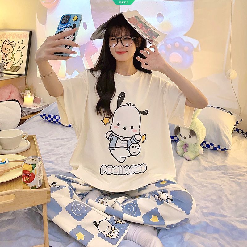 Bộ Đồ Ngủ Tay Ngắn Dáng Rộng In Hoạt Hình Sanrio Kuromi Pachacco Thời Trang Mùa Hè Hàn Quốc 2023