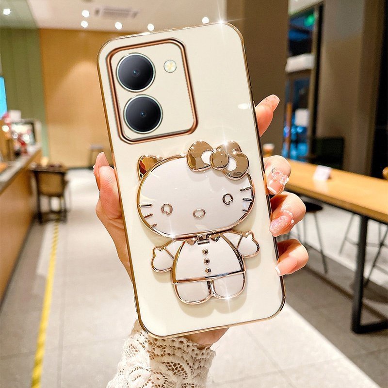 Ốp Điện Thoại Mềm Có Giá Đỡ Và Gương Soi KT Đáng Yêu Cho VIVO Y36 5G 4G 2023