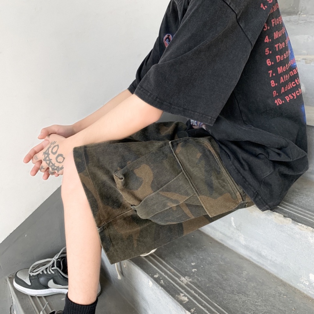 Quần Short Nam Họa Tiết Rằn Ri Phong Cách Đường Phố Mỹ