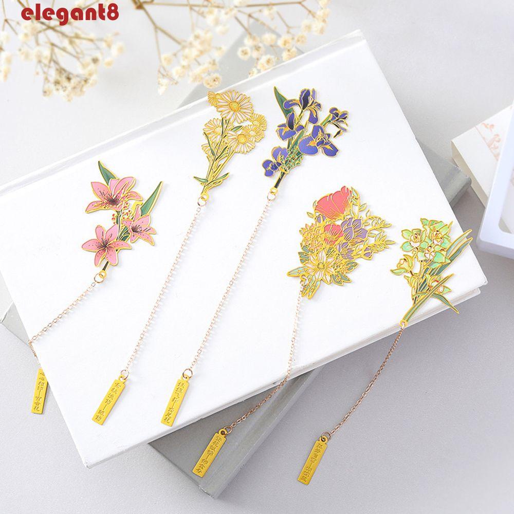 Thẻ Đánh Dấu Trang Sách Bằng Đồng Thau Họa Tiết Hoa Phối Tua Rua Phong Cách Trung Hoa Độc Đáo Trang Trí Tr