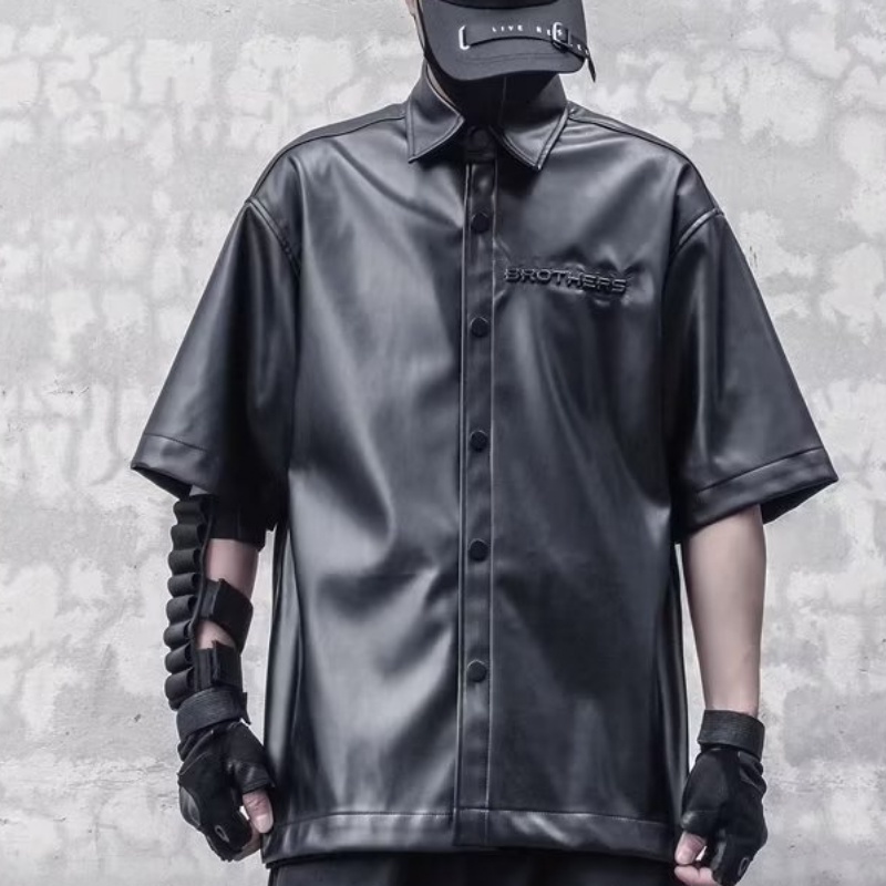 Áo Khoác Da PU Tay Ngắn Dáng Rộng Dập Nổi Họa Tiết Đường Phố Mỹ Cá Tính Thời Trang Mùa Hè Cho Nam