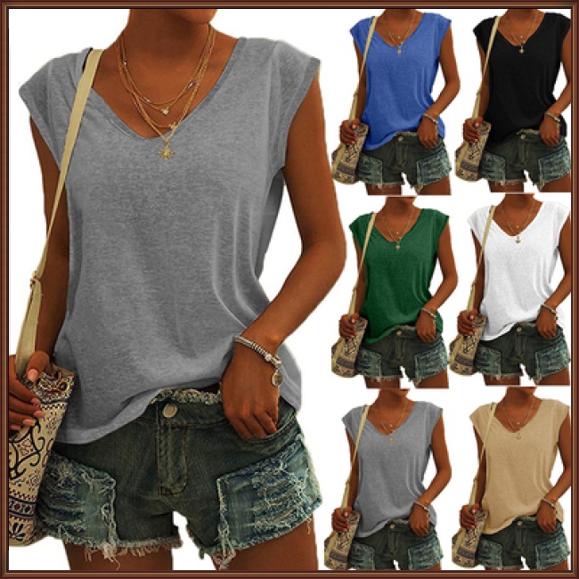 Áo Không Tay Cổ Chữ V Màu Sắc Đơn Giản Thanh Lịch Cho Nữ
