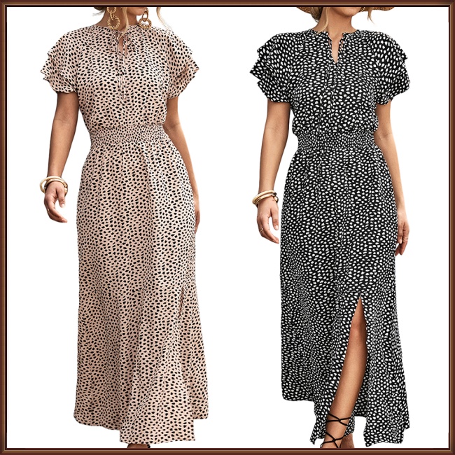 Đầm Dài Xẻ Tà Cột Dây Tay Ngắn In Họa Tiết Độc Đáo Thời Trang Mùa Hè Xinh Xắn Cho Nữ