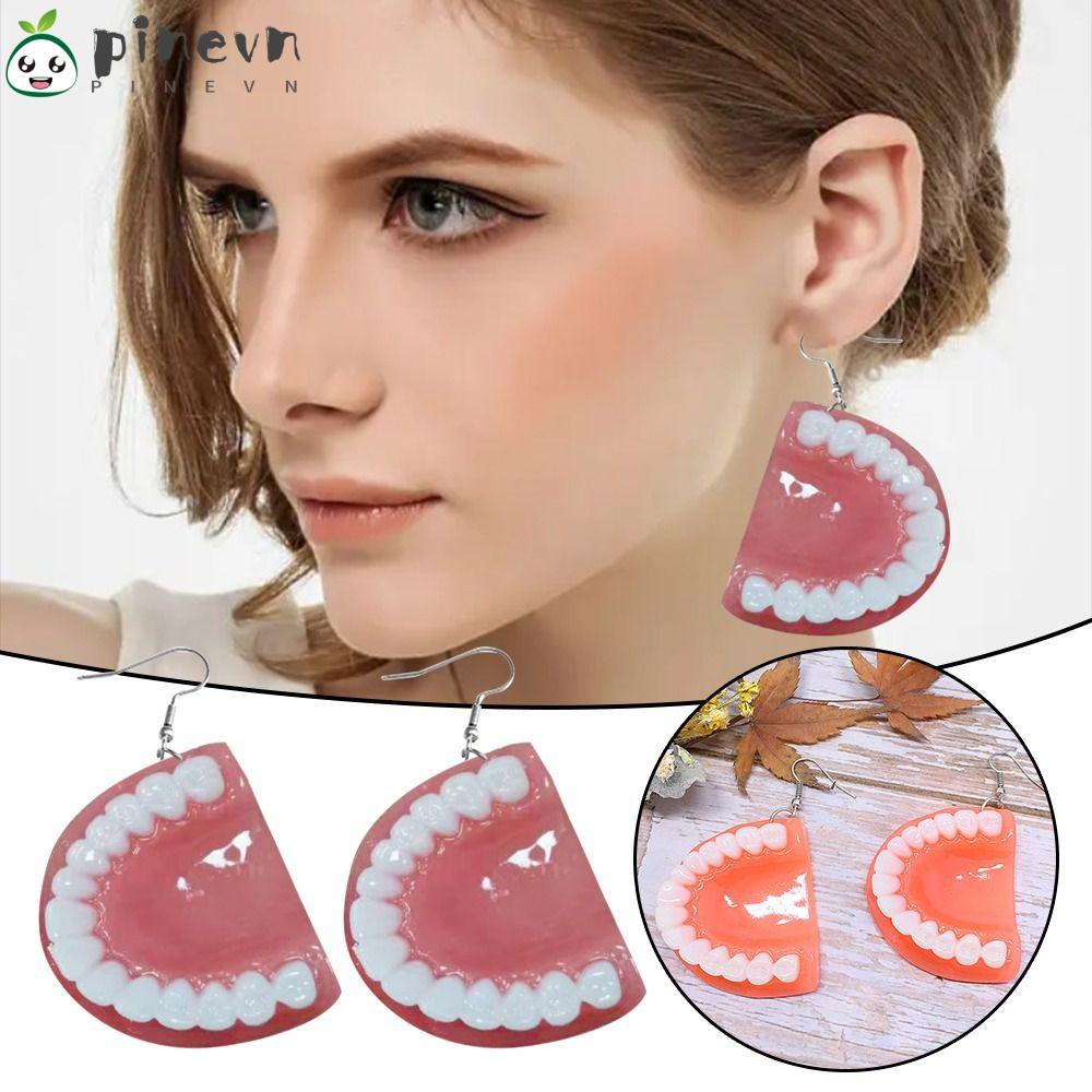 1 Đôi Bông Tai Hình Chiếc Răng Bằng Nhựa Chất Lượng Cao