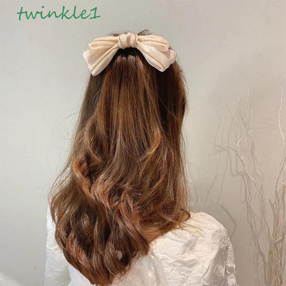 Kẹp Tóc Nơ Satin Lấp Lánh Mới Cho Nữ