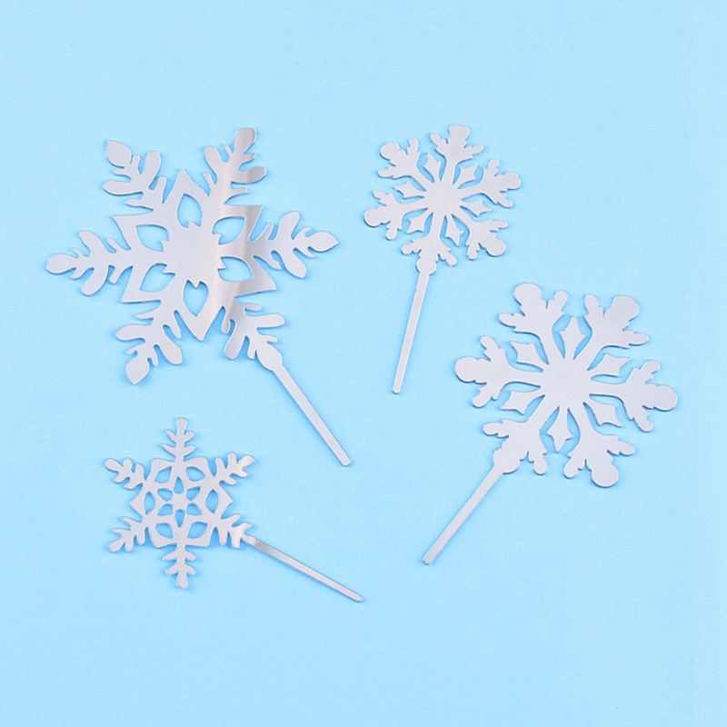 Set 4 Que Cắm Trang Trí Bánh Hình Bông Tuyết Xinh Xắn Thẻ
