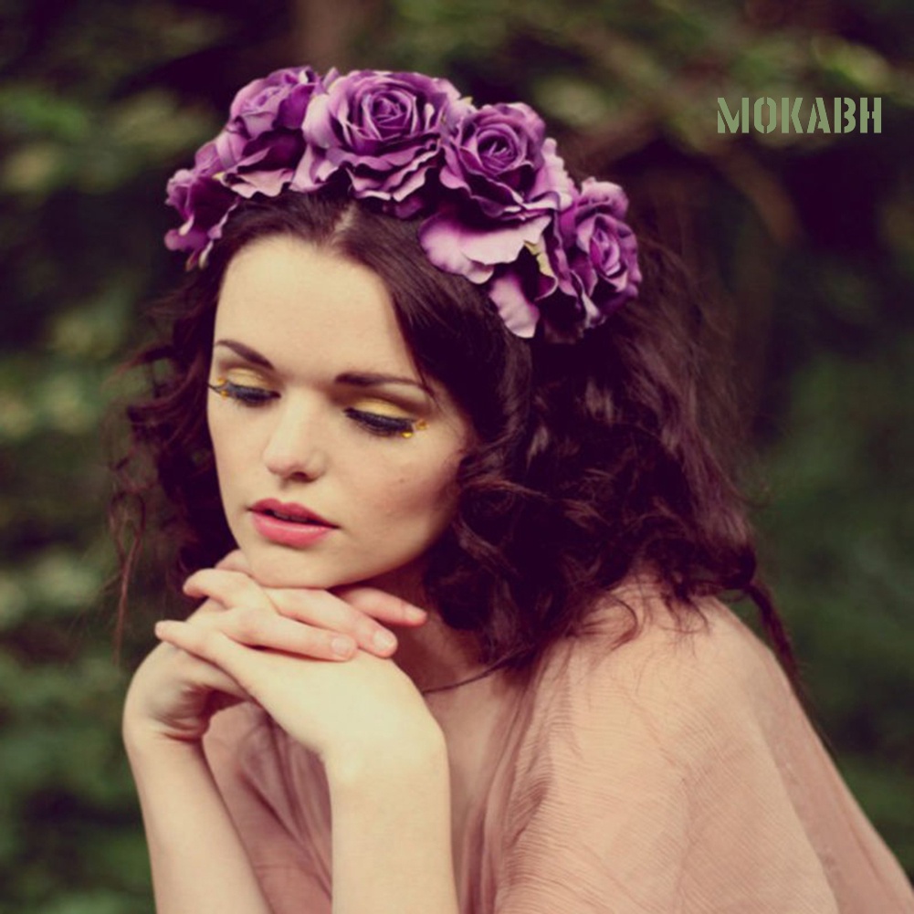 Vòng Hoa Hồng Đội Đầu Phong Cách Bohemia Cho Cô Dâu