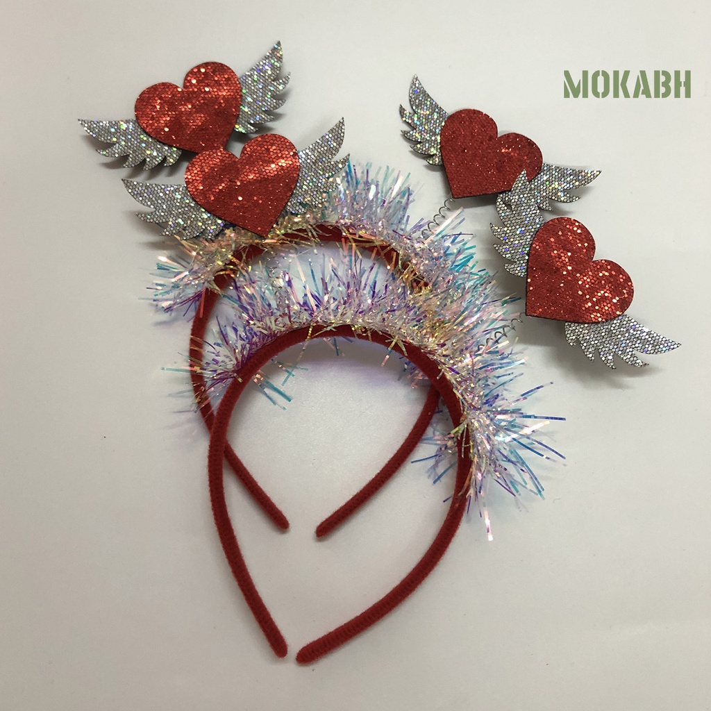 [Mokabh] Băng Đô Đính Kim Sa Hình Trái Tim Màu Tương Phản Đàn Hồi Chống Trượt Trang Trí Cánh Và Tạo Không Khí Làm Quà Tặng Valentines