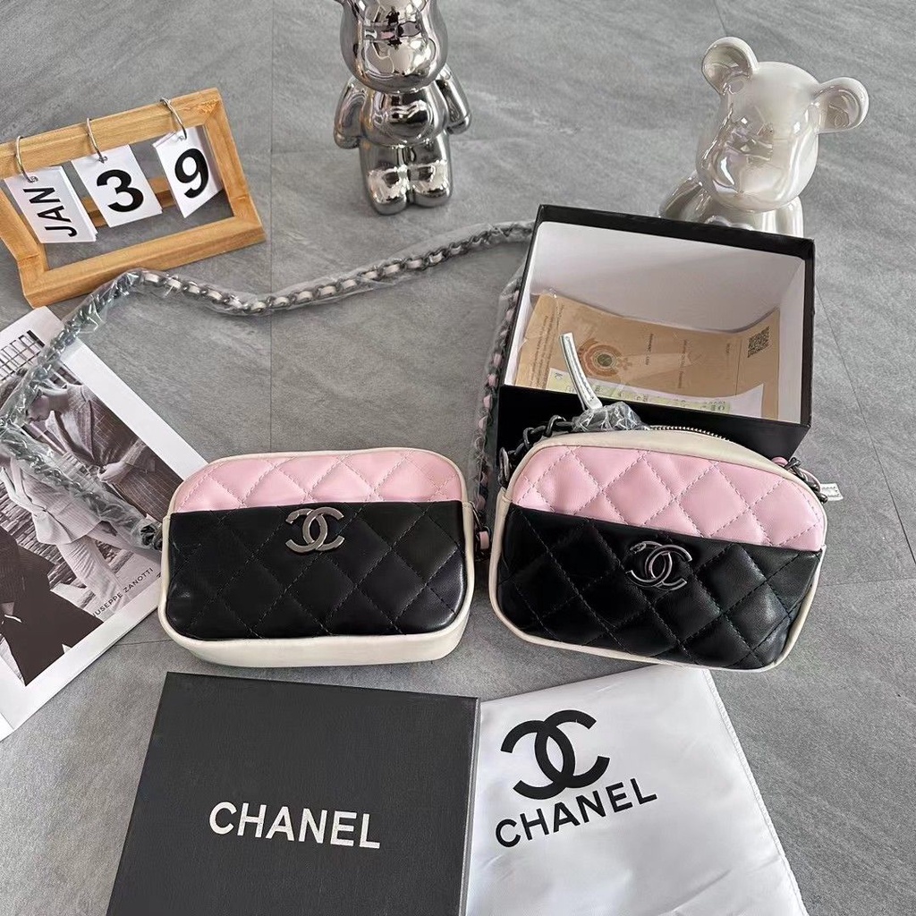 Túi Đeo Chéo Hình Vuông Nhỏ Màu Tương Phản Phối Dây Đeo Sợi Xích Thời Trang Cho Nữ