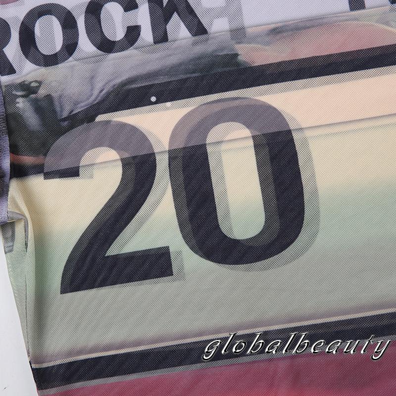 Áo Croptop Tay Ngắn Cổ Tròn In Chữ Phối Lưới Thời Trang Mùa Hè Cho Nữ