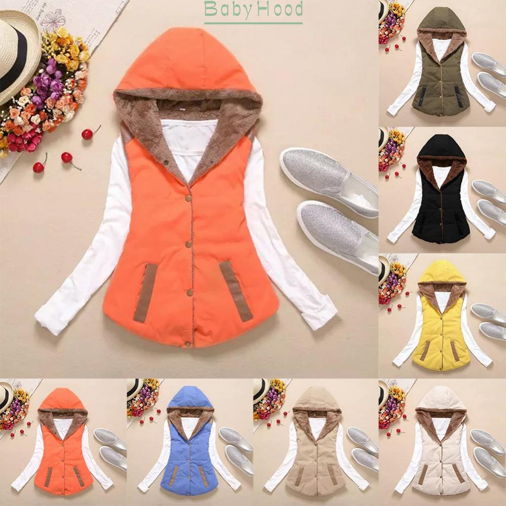 Women Winter Button Down Hooded Jacket Warmer Lady Gilet Waistcoat Padded Coat#BBHOOD
