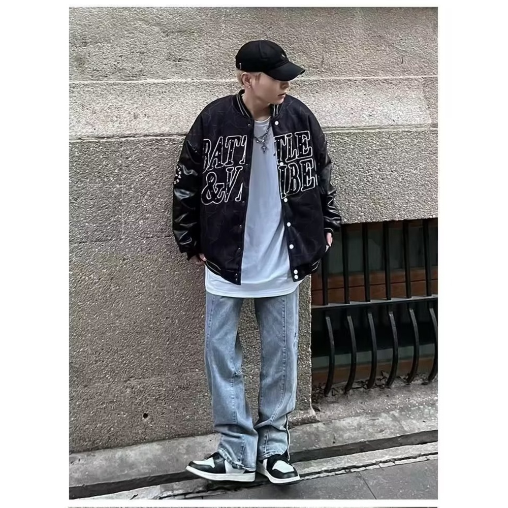 Quần Denim Ống Rộng Thêu Họa Tiết Phong Cách hiphop Đường Phố Mỹ