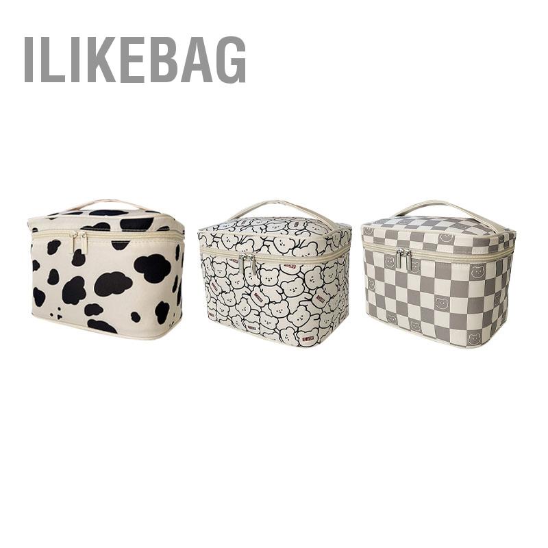 Ilikebag Túi đựng đồ trang điểm mỹ phẩm du lịch có khóa kéo bóng dung tích lớn tay cầm chắc chắn để đi ngoài trời