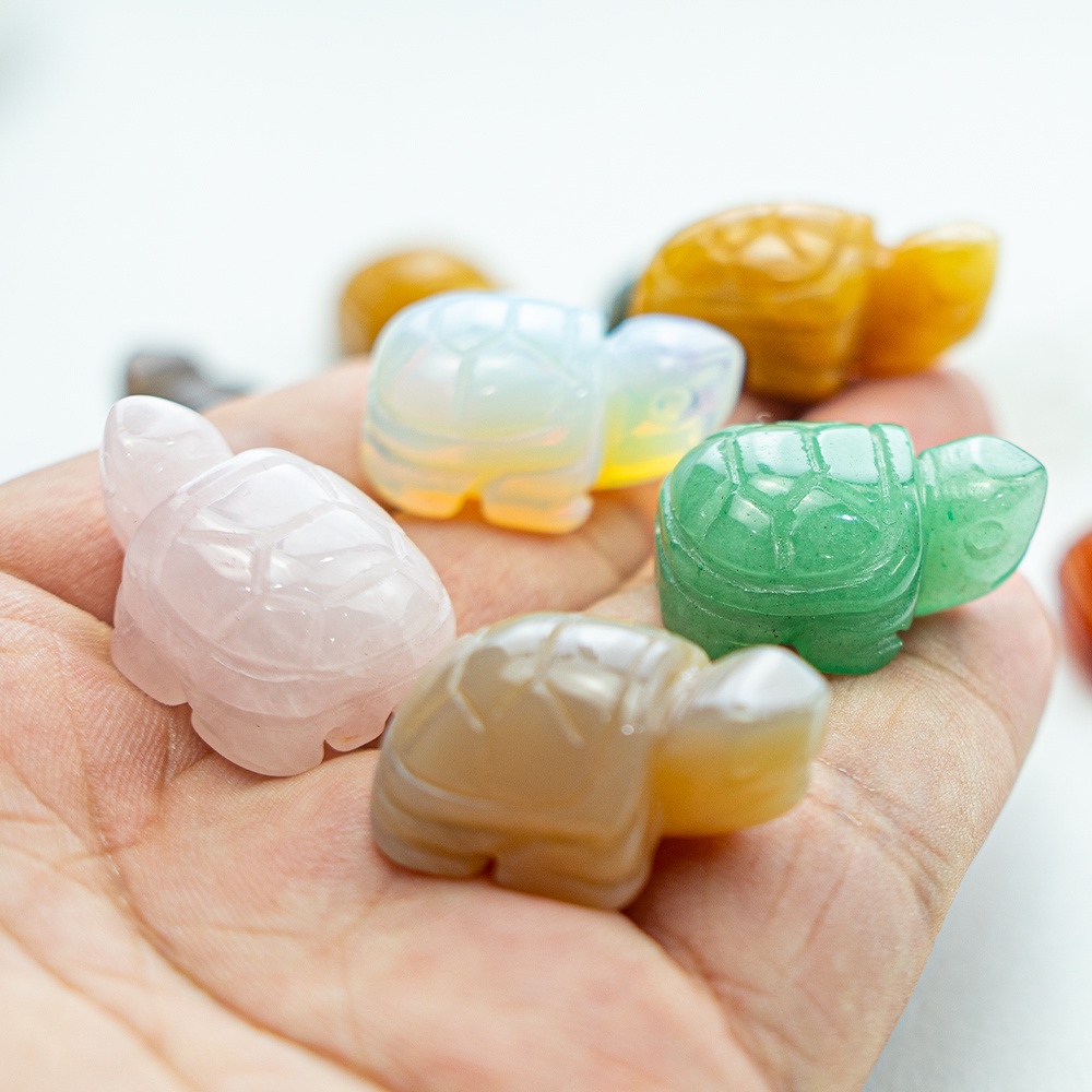 Set 5 Tượng Rùa Mini 1in Bằng Đá Pha Lê Tự Nhiên Dễ Thương Chạm Khắc Chữ Reiki Healing Trang Trí Nhà Cửa