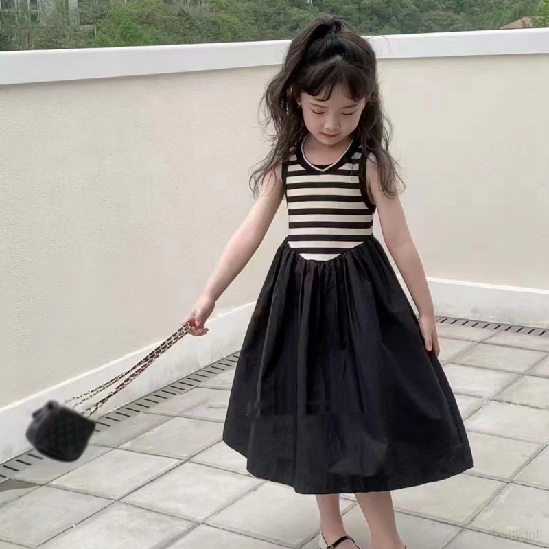 Đầm Công Chúa Mùa Hè Phong Cách Phương Tây Kẻ Sọc Cho Bé Gái