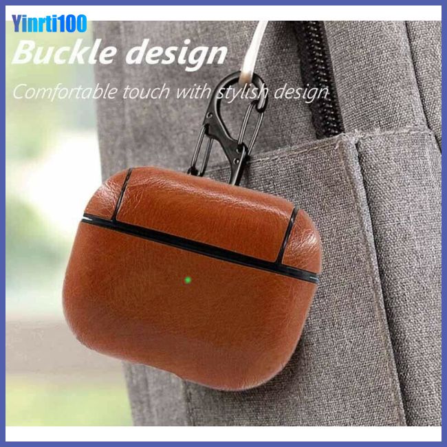 Vỏ Bảo Vệ Hộp Sạc Tai Nghe Airpods Pro Bằng Da Sang Trọng Kèm Móc Treo Chìa Khóa Tiện Dụng Ốp