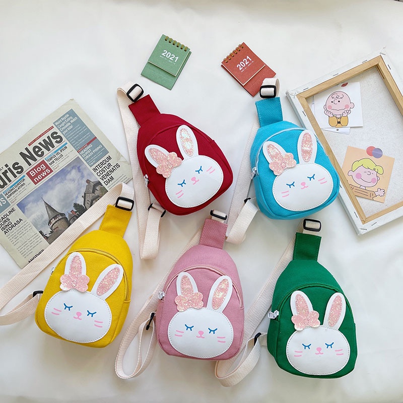 Túi Đeo Chéo Vải canvas Hình Thỏ Hoạt Hình Dễ Thương Phong Cách Hàn Quốc Cho Bé