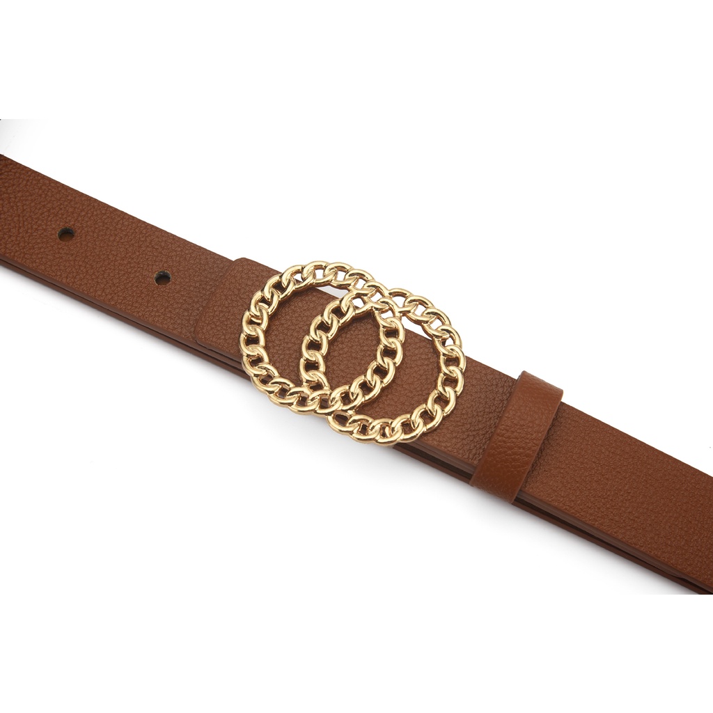 Thắt Lưng Hai Lớp Trơn Mịn Mặt Tròn Rỗng Cá Tính Thời Trang Cho Nữ