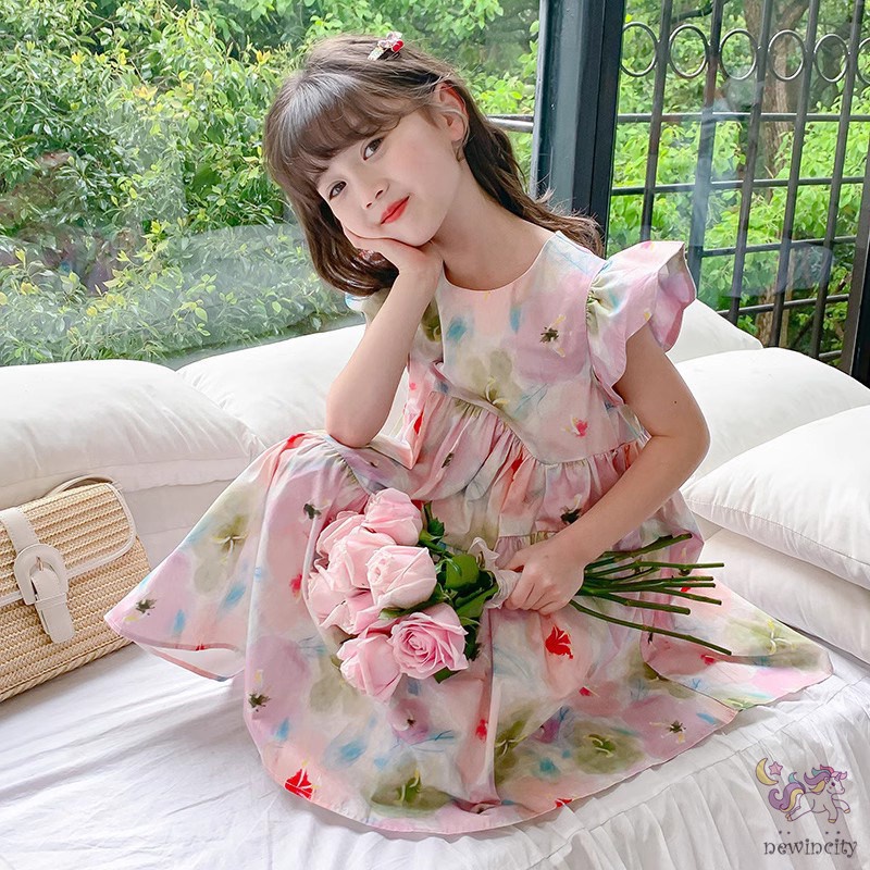 Đầm Công Chúa Họa Tiết Hoa Phong Cách Hàn Quốc Xinh Xắn Cho Bé Gái