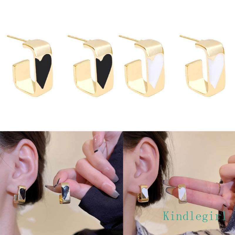 Set 2 Bông Tai Hình Vuông / Trái Tim Thiết Kế Tối Giản Dễ Phối