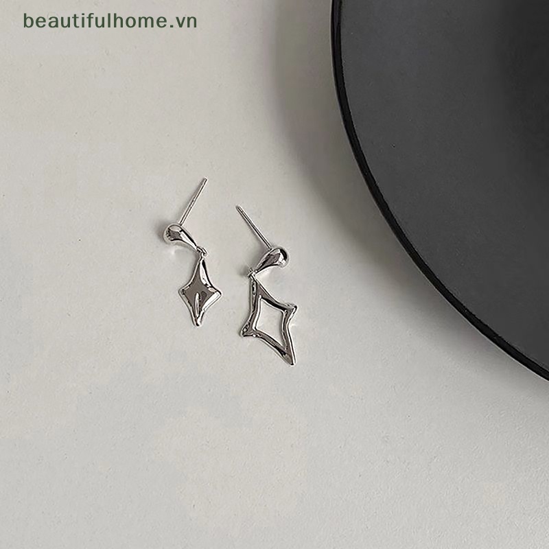 [beautifulhome] Bông Tai Ngôi Sao Rỗng Không Đối Xứng Thời Trang Đơn Giản Cá Tính Bốn Mùa Bạc Trang Sức [beauty]