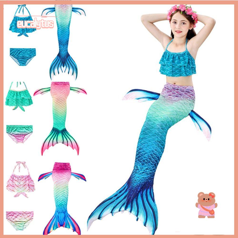 Bộ Đồ Bơi 3 Món Có Đuôi Nàng Tiên Cá Dành Cho Bé Gái 3-14 Tuổi