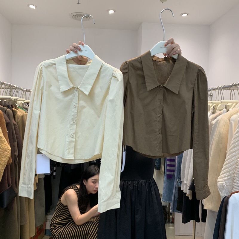 Áo Sơ Mi Tay Phồng Dáng Rộng Cài Nút Thời Trang Mùa Thu Phong Cách Hàn Quốc Cho Nữ
