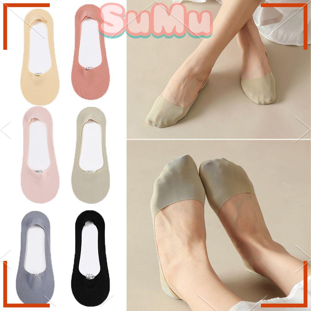 Set 5 Đôi Tất Vô Hình Bằng Lụa Mềm Thoáng Khí Chống Trượt Thời Trang Mùa Hè