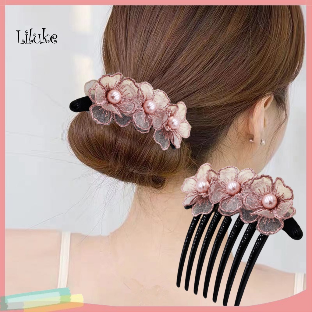 Lược Cài Tóc Chống Trượt Có Đính Ngọc Trai Giả Trang Trí Hoa Xinh Xắn