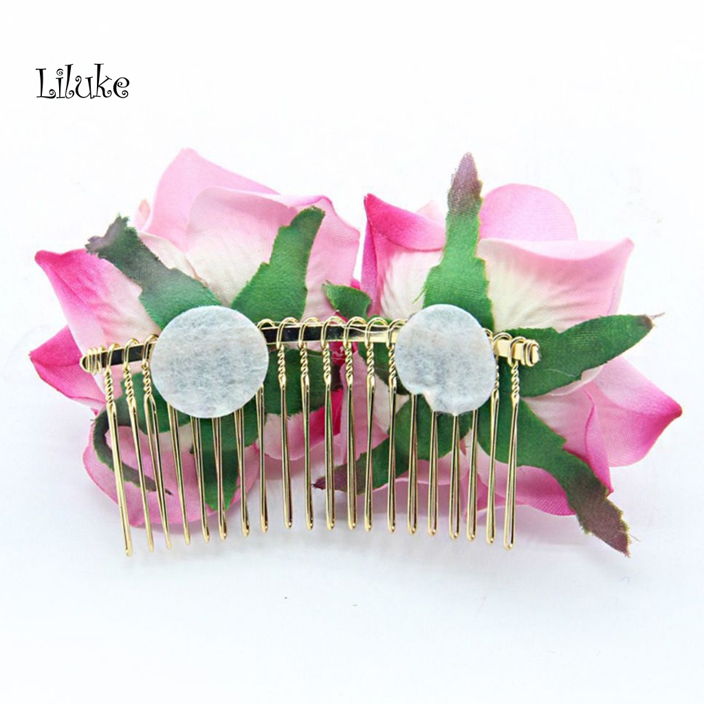 Lược Cài Tóc Chống Trượt Đính Hoa Hồng Giả Trang Trí Cho Cô Dâu
