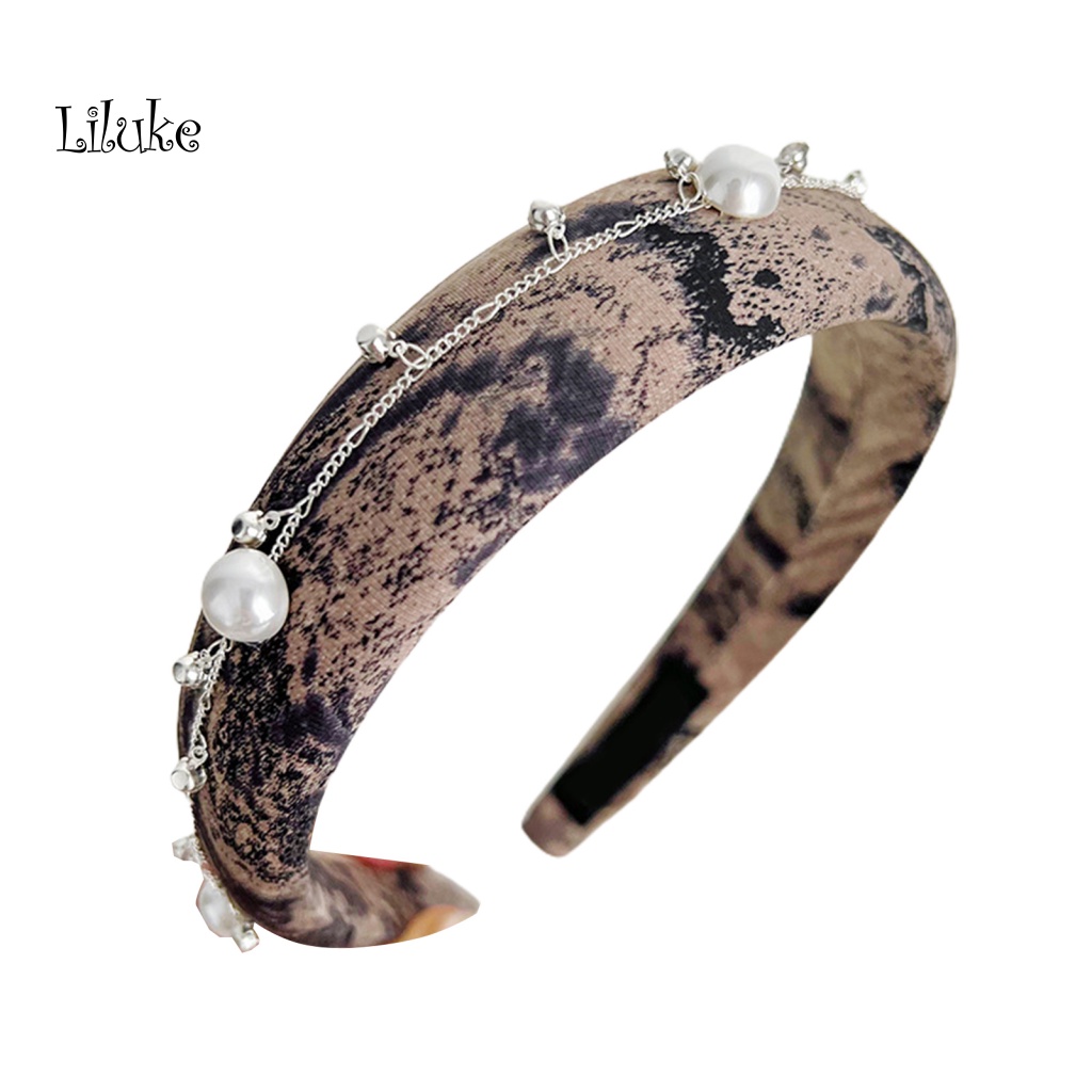 Băng Đô Cài Tóc Phối Xích Và Ngọc Trang Trí Họa Tiết Da Báo Thời Trang Cho Nữ