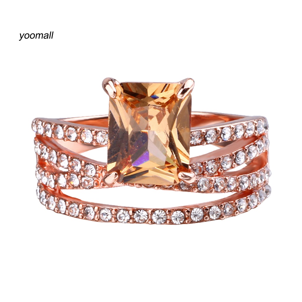 Nhẫn Cưới Mạ Điện Nhiều Lớp Mặt Vuông Đính Đá