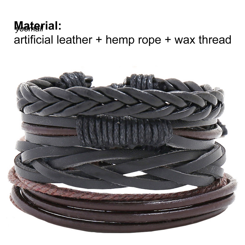 Set 4 Vòng Tay Bện Dây Giả Da Nhiều Lớp Thời Trang Unisex