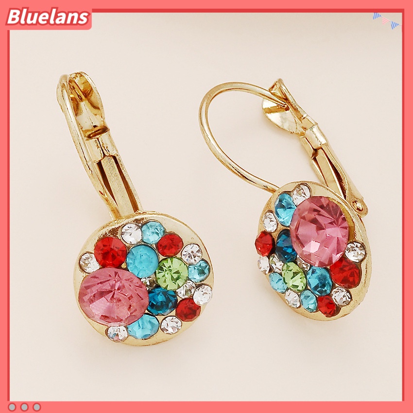 [BLS] Khuyên Tai Nút Tròn Đính Kim Cương Pha Lê Nhiều Màu Sắc Bằng Hợp Kim Cho Nữ