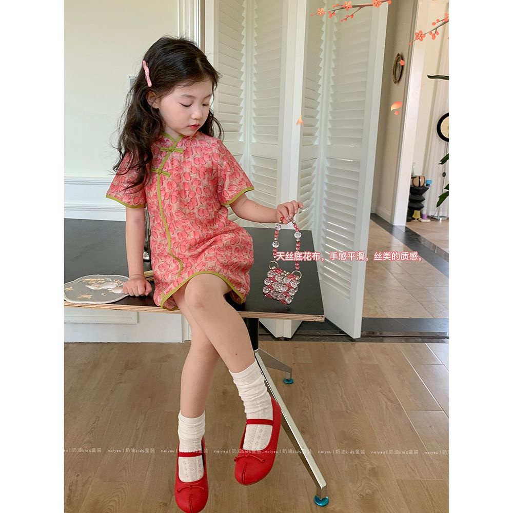 Đầm Sườn Xám Thời Trang Mùa Hè Phong Cách Trung Hoa Dễ Thương Dành Cho Bé Gái
