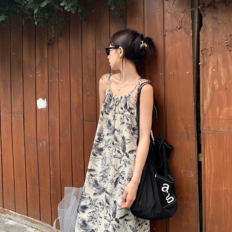 Đầm Hai Dây Dáng Rộng In Họa Tiết Phong Cách Cổ Điển Thời Trang Mùa Hè Cho Mẹ Bầu