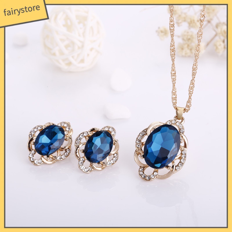 Set Vòng cổ Và Đôi Khuyên Tai Đính Đá Thời Trang Dành Cho Nữ