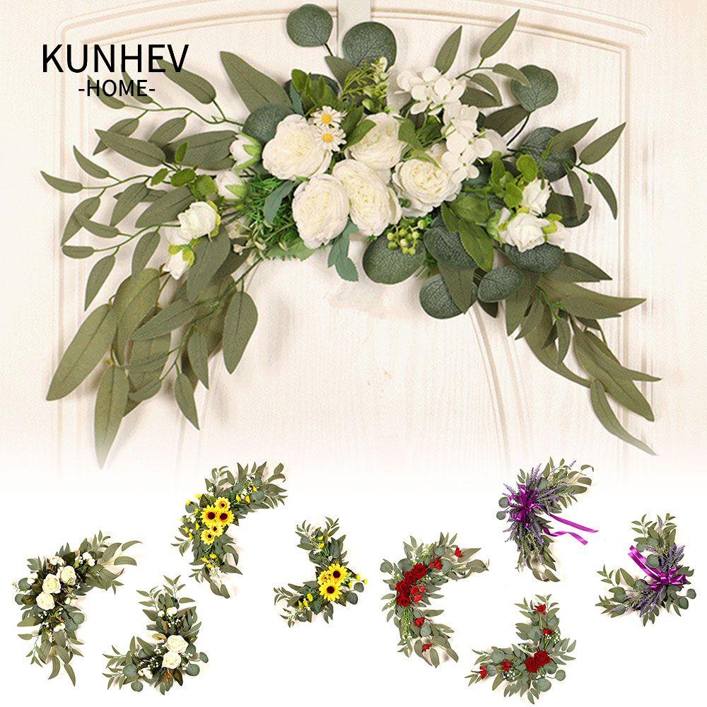 KUNHEV Set 2 Vòng Hoa Mẫu Đơn Nhân Tạo Treo Tường / Cửa Ra Vào Trang Trí Nội Thất
