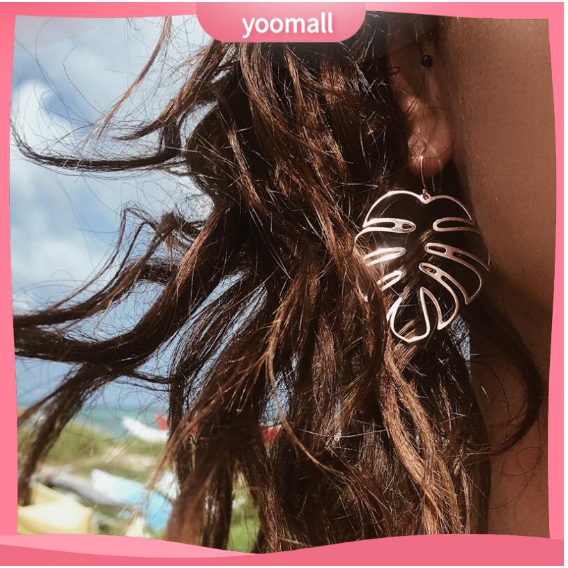 [YM] Bông Tai Hình Học Rỗng Họa Tiết Lá Bóng Phong Cách bohemian Cá Tính Thời Trang Âu Mỹ Dễ Phối Đồ