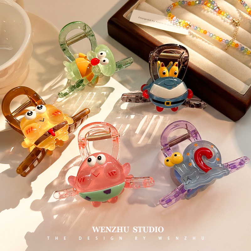 Kẹp Tóc Hình SpongeBob Vuông / Ngôi Sao / Cá Mập Dễ Thương Phong Cách Nhật Hàn Cho Nữ