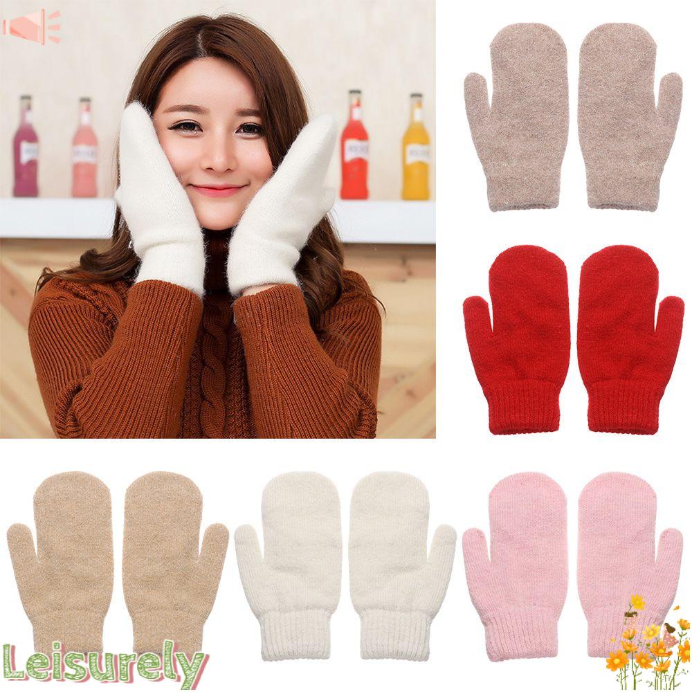 LEILY Găng Tay Lông Thỏ Giữ Ấm Mùa Đông Màu Sắc Đơn Giản