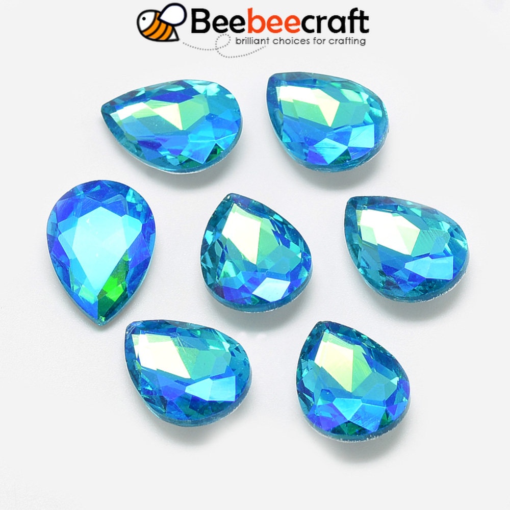 Bộ 50 Đá Cabochons Mạ Thủy Tinh Nhiều Màu Kích Thước 14x10x5mm