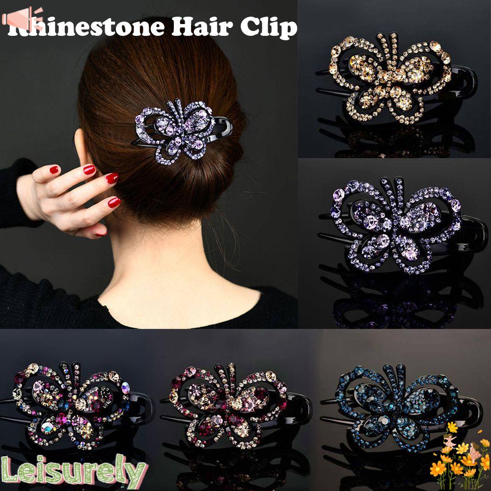LEILY Kẹp Tóc Đính Đá Lấp Lánh Thời Trang Cho Nữ|Bươm Bướm