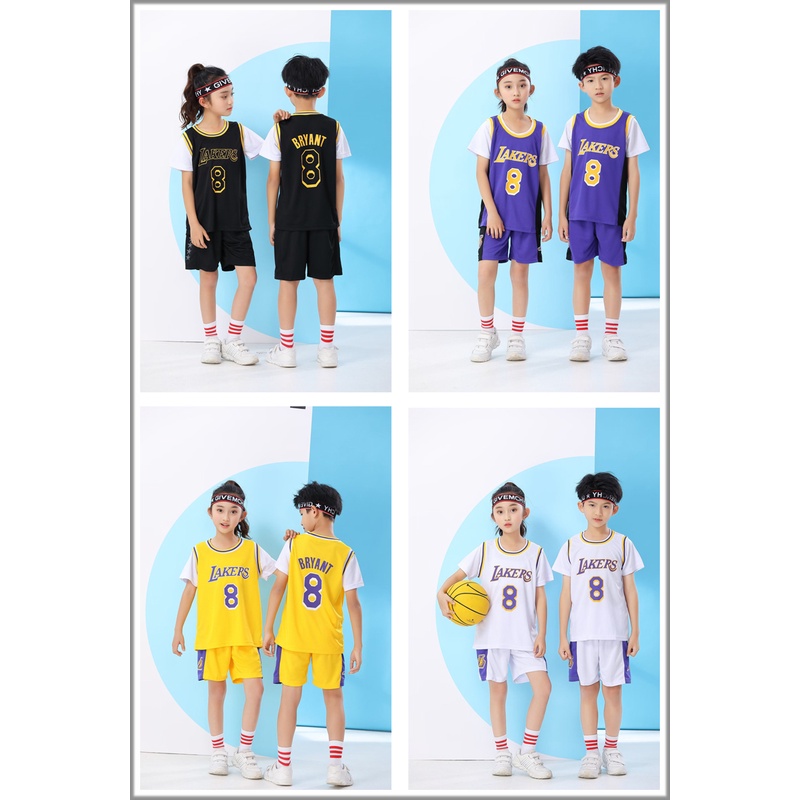 Bộ Quần Áo Bóng Rổ Ngắn Tay Los Angeles Lakers Số 8 Bryant Thời Trang Mùa Hè Cho Bé