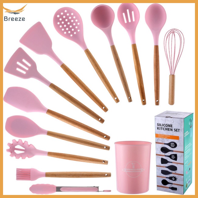 Bộ 12 Dụng Cụ Nấu Ăn Bằng Gỗ Sồi Chống Dính Kèm Hộp Đựng