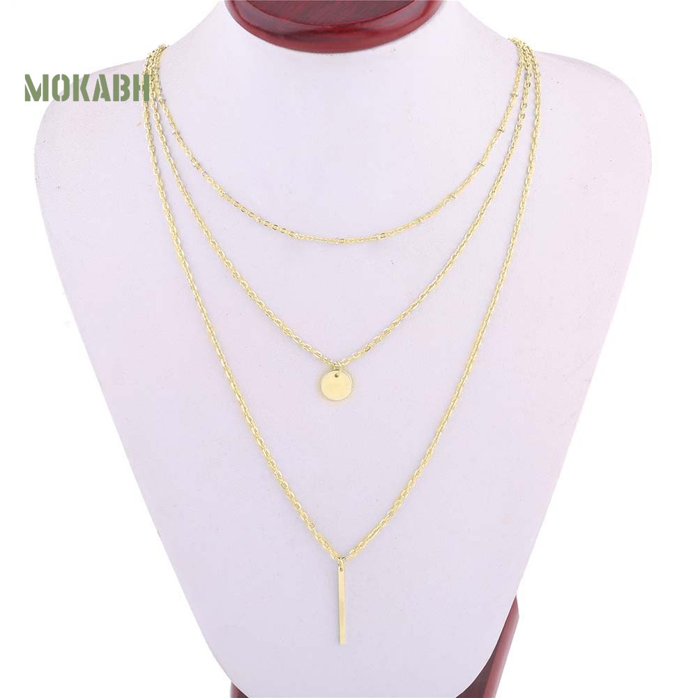 [Mok Abh] Vòng cổ 3 Lớp Với Mặt Dây Hình Tròn Dài Thời Trang Cho Nữ