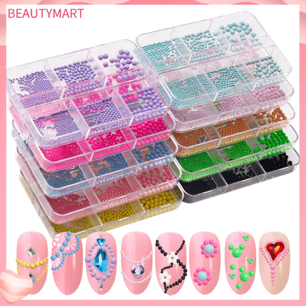 Hộp Hạt 3D Màu Trơn Tự Trang Trí Móng Tay Nghệ Thuật